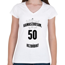 PRINTFASHION kamasz-50-black-white - Női V-nyakú póló - Fehér