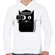PRINTFASHION Kamerás cica - Férfi kapucnis pulóver - Fehér