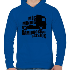 PRINTFASHION Kamionokkal játszok - Férfi kapucnis pulóver - Királykék