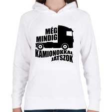 PRINTFASHION Kamionokkal játszok - Női kapucnis pulóver - Fehér női pulóver, kardigán
