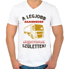 PRINTFASHION Kamionos szülinapja augusztus - Férfi V-nyakú póló - Fehér férfi póló