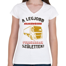 PRINTFASHION Kamionos szülinapja február - Női V-nyakú póló - Fehér