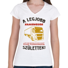 PRINTFASHION Kamionos szülinapja szeptember - Női V-nyakú póló - Fehér női póló