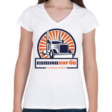 PRINTFASHION Kamionsofőr - Kamionok királya - Női V-nyakú póló - Fehér női póló