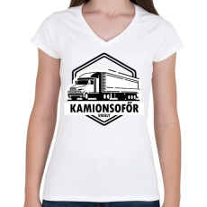 PRINTFASHION Kamionsofőr király - Női V-nyakú póló - Fehér