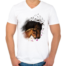 PRINTFASHION KANCA ÉS CSIKÓJA ARCKÉP - Férfi V-nyakú póló - Fehér