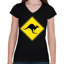 PRINTFASHION Kangaroo sign  - Női V-nyakú póló - Fekete női póló
