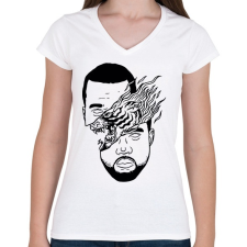 PRINTFASHION Kanye West - Női V-nyakú póló - Fehér női póló