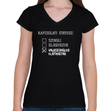 PRINTFASHION Kapcsolati státusz: Elátkozott  - Női V-nyakú póló - Fekete női póló