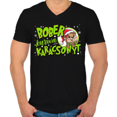 PRINTFASHION Karácsony Bober xmas - Férfi V-nyakú póló - Fekete