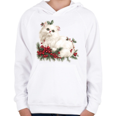 PRINTFASHION karácsony fehér cica - Gyerek kapucnis pulóver - Fehér