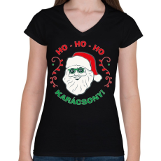 PRINTFASHION Karácsony - Ho Ho Ho - Női V-nyakú póló - Fekete