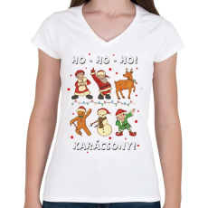 PRINTFASHION Karácsony - hohoho - télapó és barátai - Női V-nyakú póló - Fehér