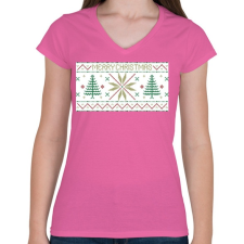 PRINTFASHION Karácsony mintázat - Női V-nyakú póló - Rózsaszín női póló