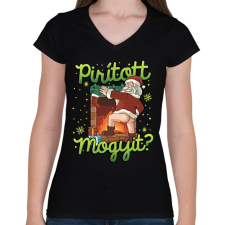 PRINTFASHION Karácsony Pirított mogyi Mikulás - Női V-nyakú póló - Fekete női póló