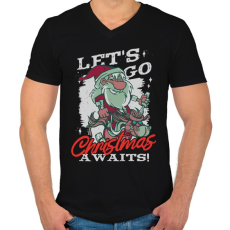 PRINTFASHION Karácsony - Télapó lovon - Férfi V-nyakú póló - Fekete