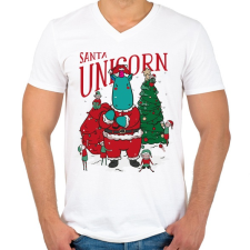 PRINTFASHION Karácsony - télapó unikornis - Férfi V-nyakú póló - Fehér férfi póló
