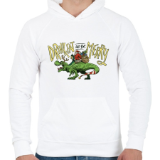PRINTFASHION Karácsony - Tépapó dínóval érkezik - Férfi kapucnis pulóver - Fehér férfi pulóver, kardigán