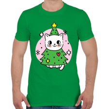 PRINTFASHION Karácsonyfa cica - Férfi póló - Zöld férfi póló