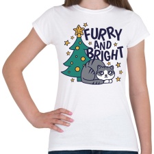 PRINTFASHION Karácsonyfa és cica - furry and bright - Női póló - Fehér női póló
