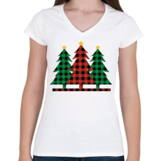 PRINTFASHION Karácsonyfák - Női V-nyakú póló - Fehér