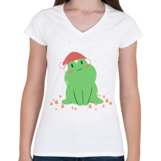 PRINTFASHION Karácsonyi béka - Női V-nyakú póló - Fehér