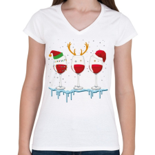 PRINTFASHION Karácsonyi Borozás - Női V-nyakú póló - Fehér női póló
