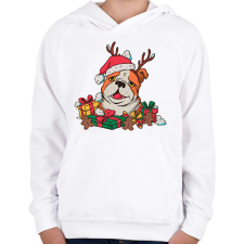 PRINTFASHION Karácsonyi bulldog - Gyerek kapucnis pulóver - Fehér gyerek pulóver, kardigán