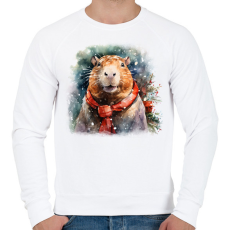 PRINTFASHION Karácsonyi capybara - Férfi pulóver - Fehér