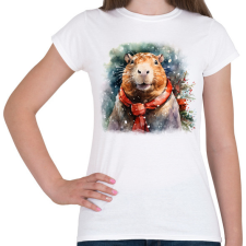 PRINTFASHION Karácsonyi capybara - Női póló - Fehér női póló