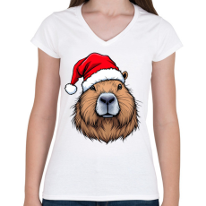 PRINTFASHION Karácsonyi capybara - Női V-nyakú póló - Fehér