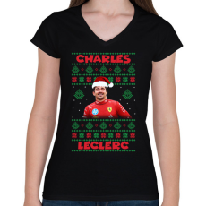 PRINTFASHION Karácsonyi Charles Leclerc - Női V-nyakú póló - Fekete