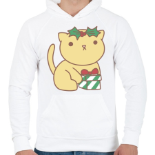 PRINTFASHION Karácsonyi cica - Férfi kapucnis pulóver - Fehér férfi pulóver, kardigán