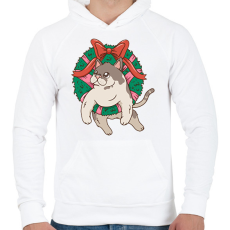 PRINTFASHION Karácsonyi cica - Férfi kapucnis pulóver - Fehér