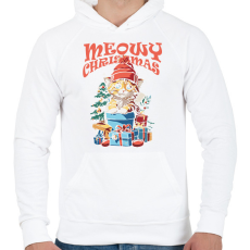 PRINTFASHION Karácsonyi cica - Férfi kapucnis pulóver - Fehér