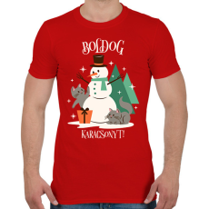 PRINTFASHION Karácsonyi Cica - Férfi póló - Piros