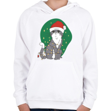 PRINTFASHION Karácsonyi cica - Gyerek kapucnis pulóver - Fehér gyerek pulóver, kardigán
