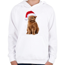 PRINTFASHION Karácsonyi cica - Gyerek kapucnis pulóver - Fehér gyerek pulóver, kardigán