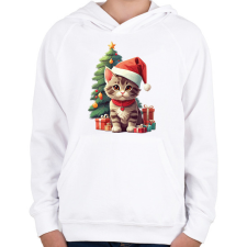 PRINTFASHION Karácsonyi cica - Gyerek kapucnis pulóver - Fehér gyerek pulóver, kardigán