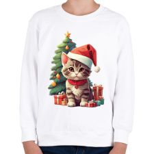 PRINTFASHION Karácsonyi cica - Gyerek pulóver - Fehér gyerek pulóver, kardigán