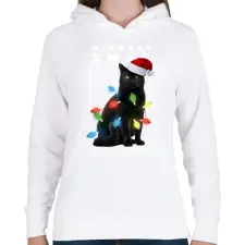 PRINTFASHION Karácsonyi cica - Női kapucnis pulóver - Fehér női pulóver, kardigán
