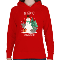 PRINTFASHION Karácsonyi Cica - Női kapucnis pulóver - Piros