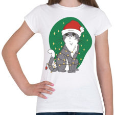 PRINTFASHION Karácsonyi cica - Női póló - Fehér női póló