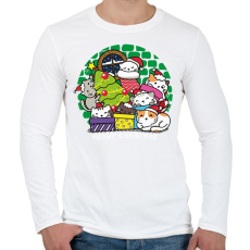 PRINTFASHION Karácsonyi cicás- Meowy - Férfi hosszú ujjú póló - Fehér