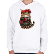 PRINTFASHION Karácsonyi cicás minta - Gyerek kapucnis pulóver - Fehér gyerek pulóver, kardigán