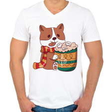 PRINTFASHION Karácsonyi corgi - Férfi V-nyakú póló - Fehér férfi póló