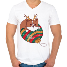 PRINTFASHION Karácsonyi corgi  - Férfi V-nyakú póló - Fehér férfi póló