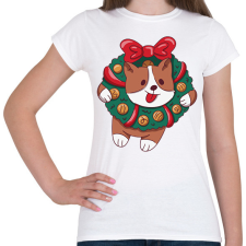 PRINTFASHION Karácsonyi corgi - Női póló - Fehér női póló