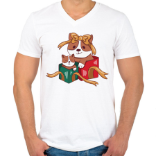 PRINTFASHION Karácsonyi corgik - Férfi V-nyakú póló - Fehér férfi póló
