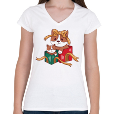 PRINTFASHION Karácsonyi corgik - Női V-nyakú póló - Fehér